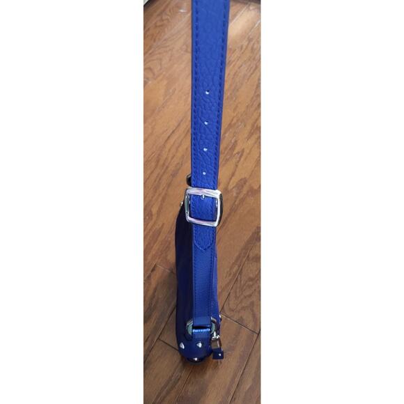 B. Makowsky Leather Bag Purse Blue Cross Body Shoulder Strap Silver Studs - Picture 11 of 16
